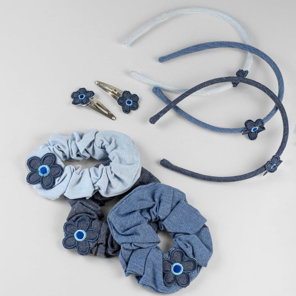 Handmade Children's Denim Flower Scrunchie Set - Image 11